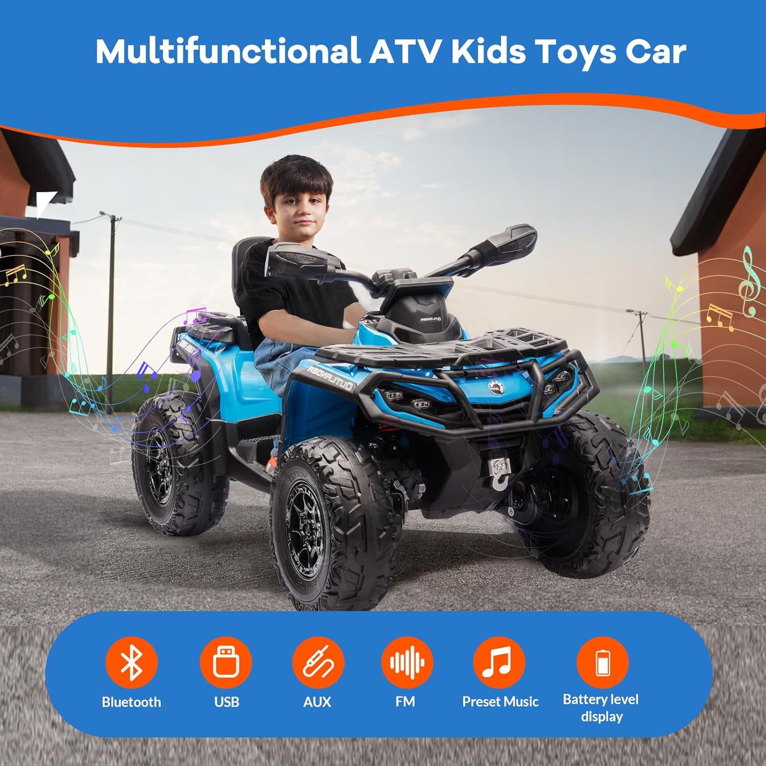 EastVita 2 Seater Ride on ATV for Kids, 12V Ride on Toy Car with Remote Control, 2WD Power, Music, 4 Wheeler Electric Car Battery Powered