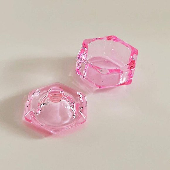 Crystal Glass Dappen Dish Pink Coated Nail Cup Acrylic Monomer Liquid Powder Holder Container With Lid Manicure Tools