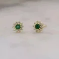 thumbnail image 2 of 1.20Ct Round Cut Lab-Created Emerald Flower Stud Earrings 14K Yellow Gold Plated, 2 of 4
