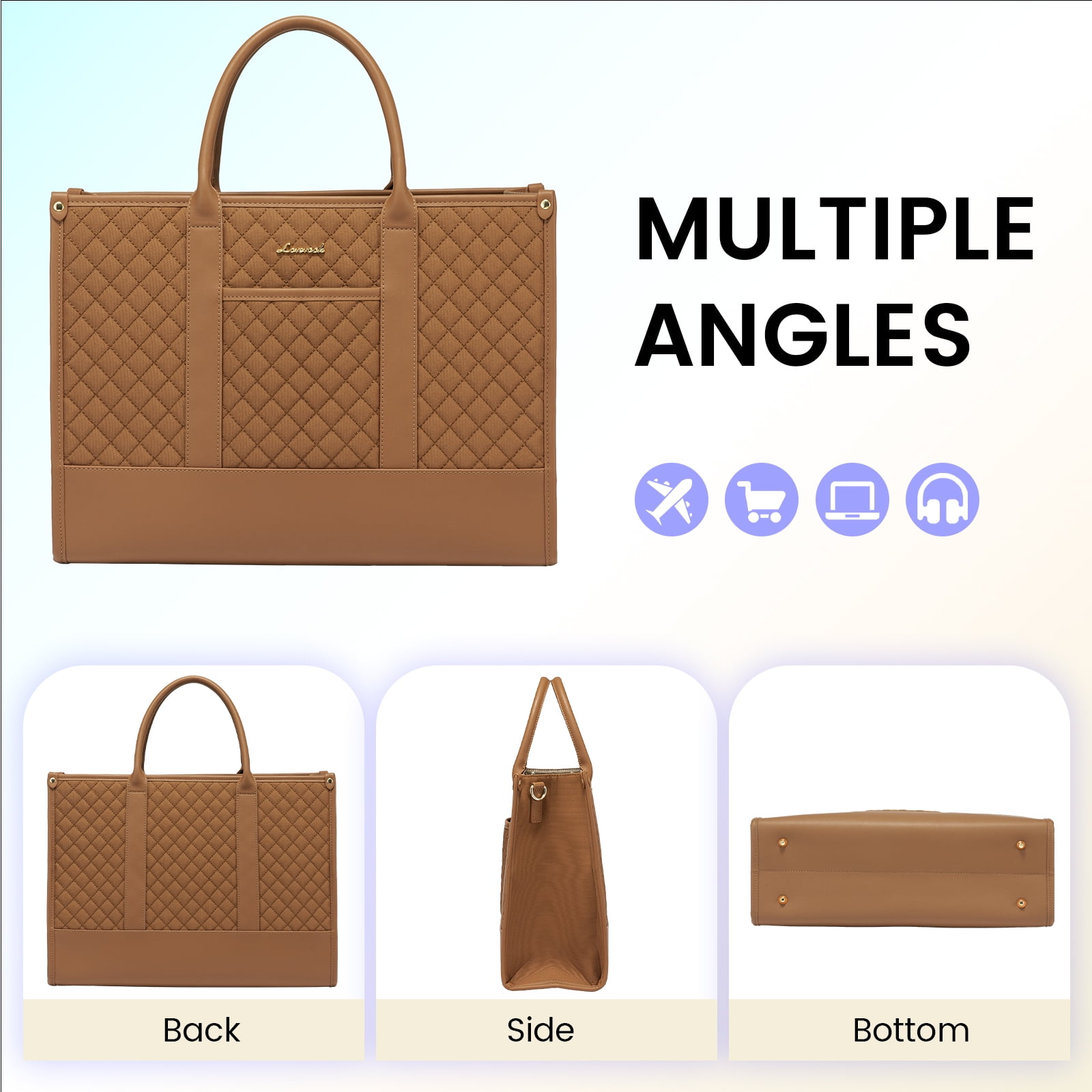 Lovevook Laptop Tote Bag for Women, Canvas Work Bag Fit 15.6" Laptop, Fashion Handbag Shoulder Bag with Clutch Purse for Daily