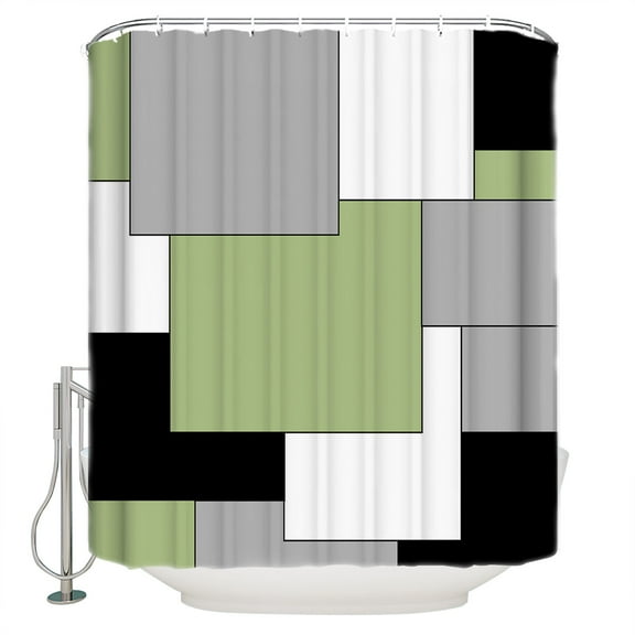 Abstract Art Shower Curtain, 72" x 72", Green Black Gray Splice Waterproof Bathroom Curtain Washable Shower Curtain Set with 12 Hooks