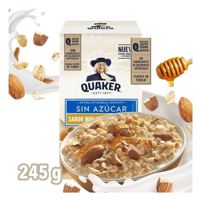 Avena integral Quaker instant sin azúcar sabor miel con almendras 245 g
