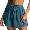 thumbnail image 3 of JURANMO Summer Shorts for Women Casual Linen Wide Leg Bermuda Shorts 2025 High Waisted Drawstring Beach Loose Shorts with Pockets Fashion Outfits Blue M Weekly Prime, 3 of 7