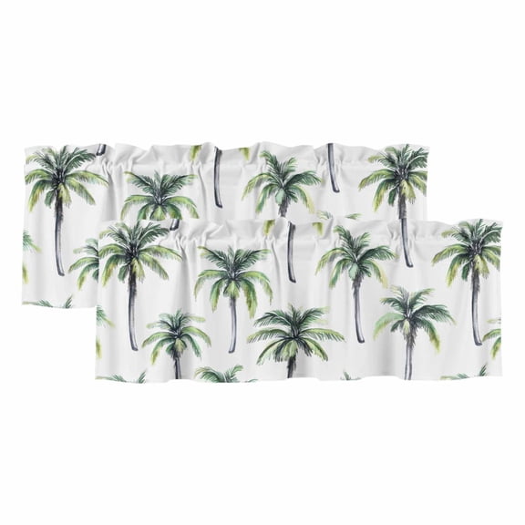 2 Pack Palm Tree Valance for Window Summer Tropical Tree Kitchen Valance Rod Pocket Short Curtain Topper Decorative Window Treatment for Living Room Bedroom 54"x18"