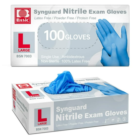 Supmedic Basic Medical Nitrile Exam Gloves, Powder-Free Non-Sterile Food-Safe Cleaning Disposable Glove, Blue 100Pcs (Large)