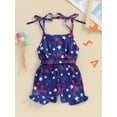 thumbnail image 6 of Suealasg 4th of July Little Girl Cami Jumpsuit 1T 2T 3T 4T 5T Kids Girls Sleeveless Star Print Tie Up Spaghetti Strap Romper Shorts Toddler Girl Summer Independence Day Clothes, 6 of 9