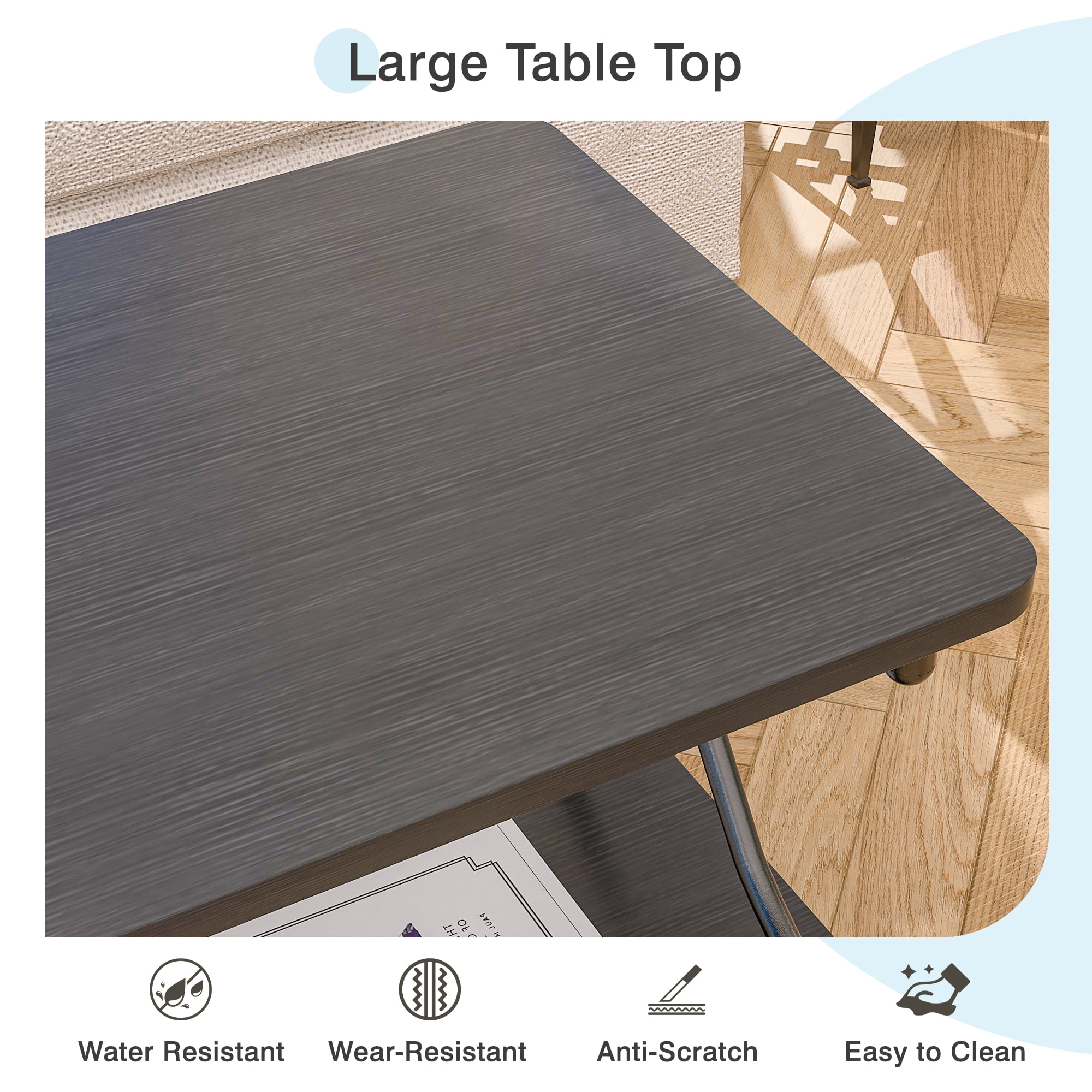 VECELO Rectangle Coffee Table with Storage Shelf, Modern X-Design Side Metal Frame for Living Room Office, Black