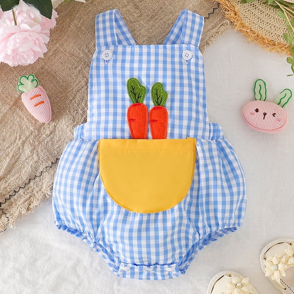 UACY My First Easter Baby Boy Girl Outfit Bunny Romper with Carrot Print Sleeveless Hooded Jumpsuit Spring Clothes