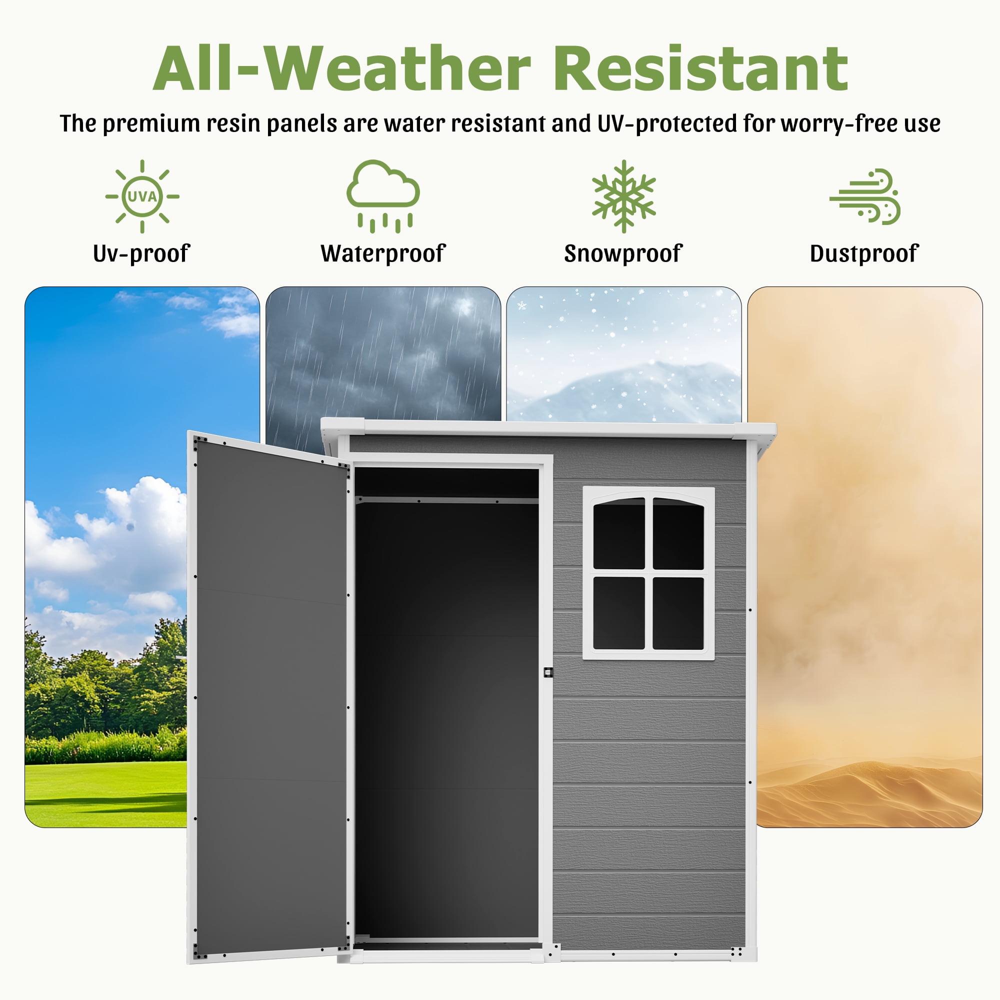 5 x 3 FT Resin Outdoor Storage Shed with Floor, Garden Plastic Shed with Lockable Door & Window for Backyard, Patio, Lawn