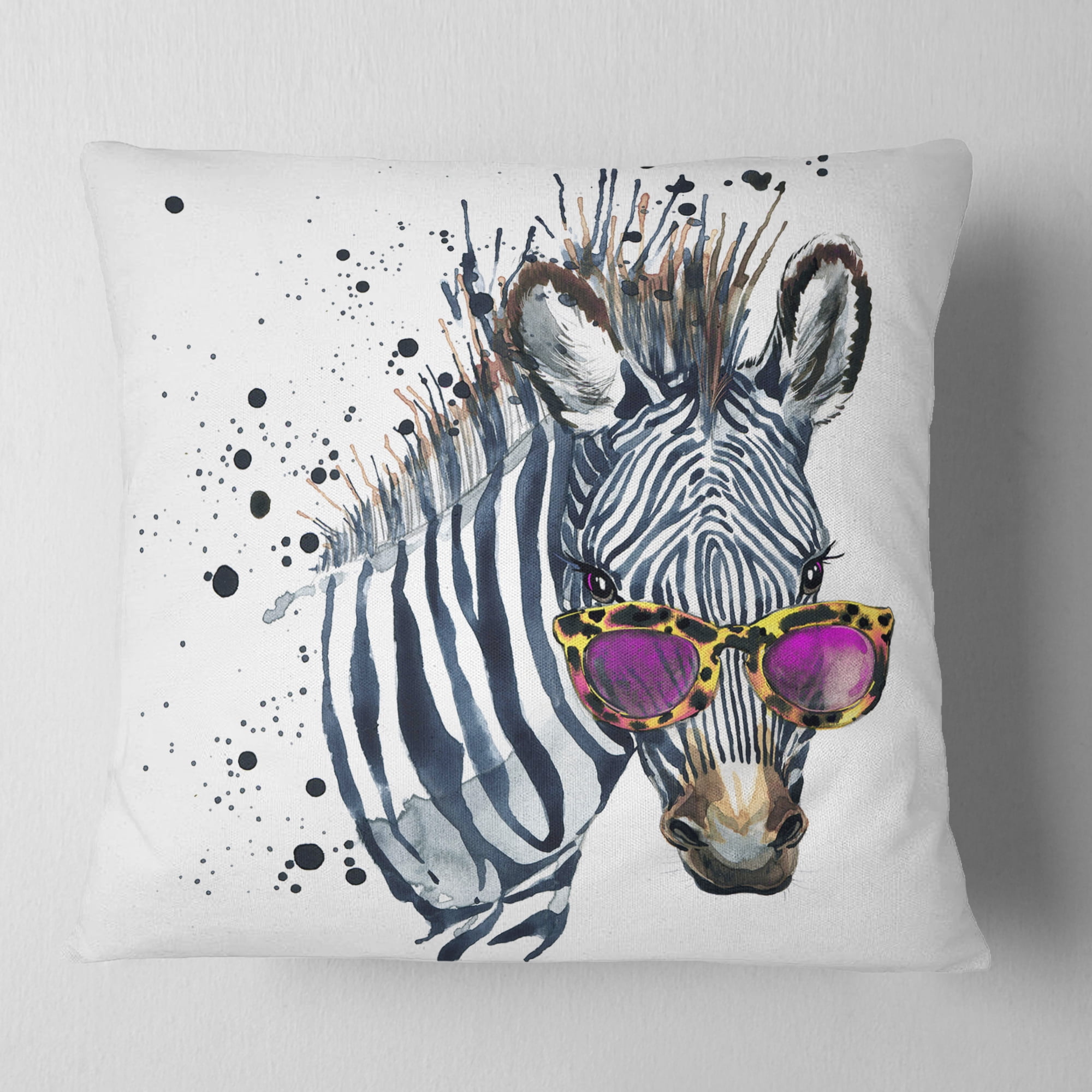 Designart Funny Zebra Watercolor - Animal Throw Pillow - 18x18