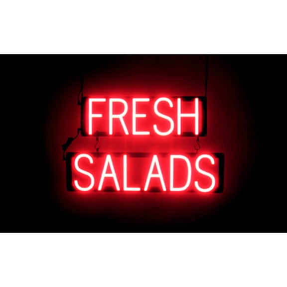 SpellBrite FRESH SALADS LED Sign for Business. 24.1" x 15.0" Red FRESH SALADS Sign Has Neon Sign Look With Energy Efficient LED Light Source. Visible from 500  Feet, 8 Animation Settings.
