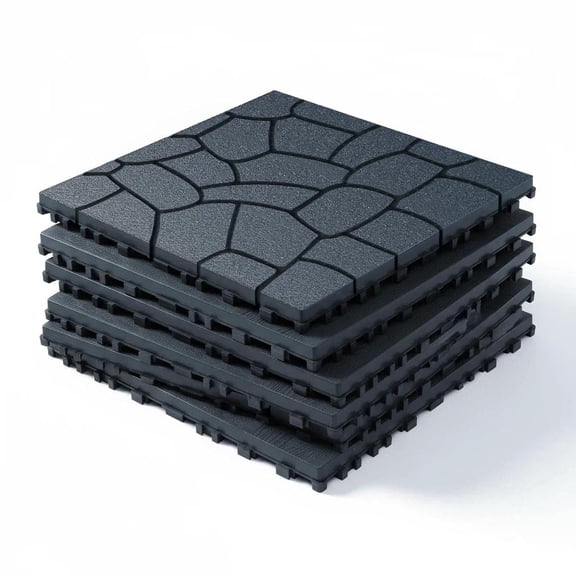 Interlocking Deck Tiles 44 Pack, Plastic Outdoor Deck Tiles for Patio, 12"x12" Waterproof Deck Flooring Tiles, Easy Snap Together Outdoor Flooring for Balcony, Garden, Porch, Dark Grey (Pebble)