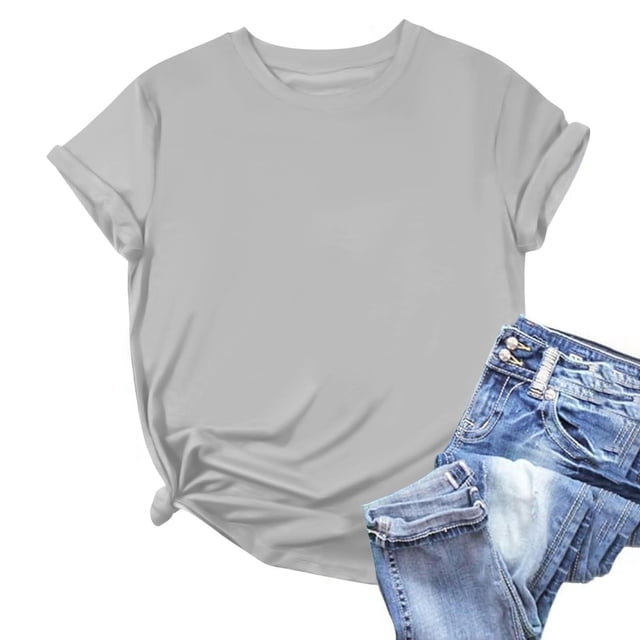Weiqiqre Hauts pour Femmes T-Shirt Basique Col Rond Tendance - Mode Été Printemps - T-Shirts Surdimensionnés pour Femmes