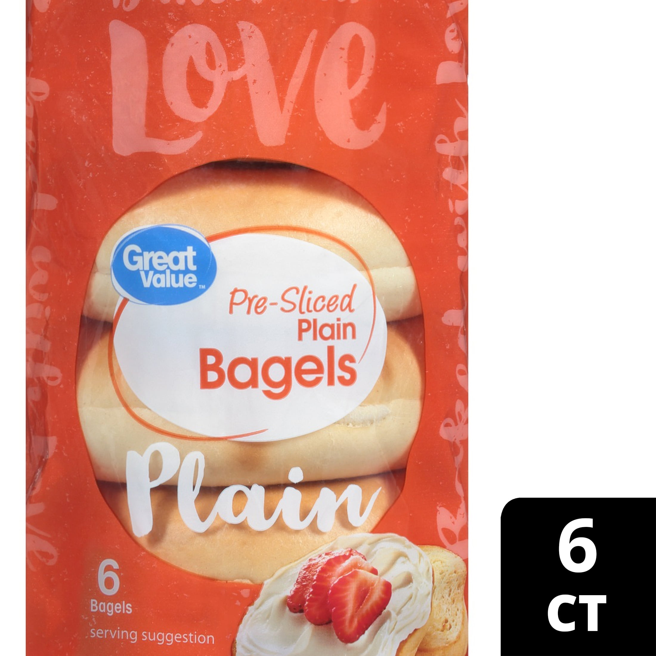 Great Value Pre-Sliced Plain Bagels, 20 oz, 6 Count