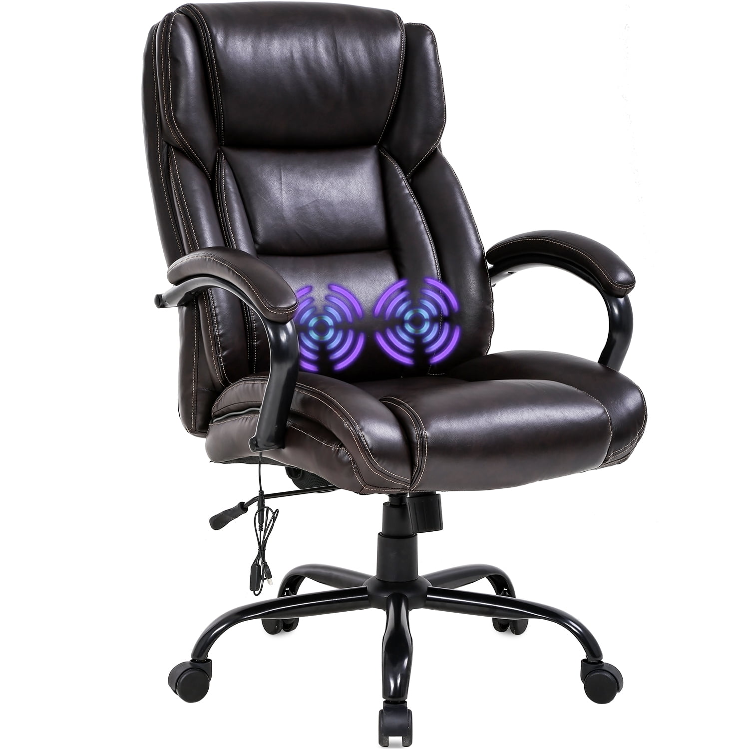Black Bowthy Big and Tall Executive Office Chair 300lbs Computer Ergonomic Desk Chair 360 Swivel Task Chair with Wheels and Adjustable Lumbar Support High Back PU Leather Chair