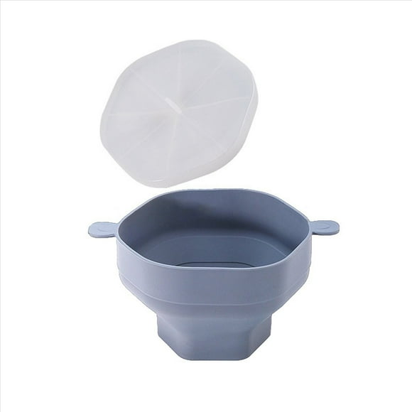 2X Tazón de Silicona para Palomitas de Maíz para Microondas, Cubo Plegable para Hacer Palomitas de Maíz con Tapa, Herramienta Plegable para Hornear en la Cocina, Color Gris