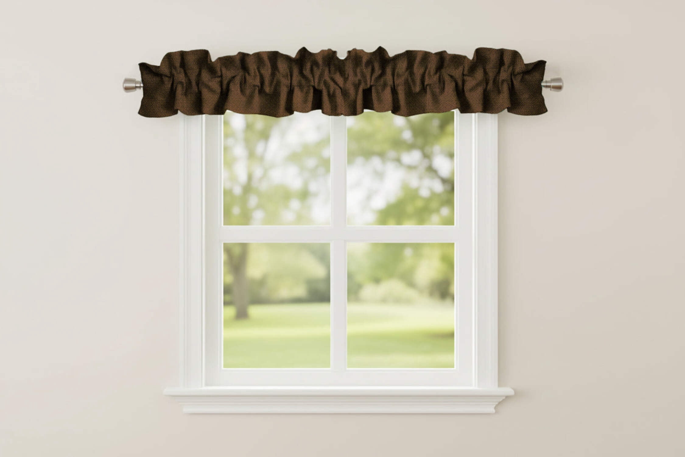 Faux Burlap Texture Curtain Sleeve Topper Window Treatment with Bottom and Top Ruffle