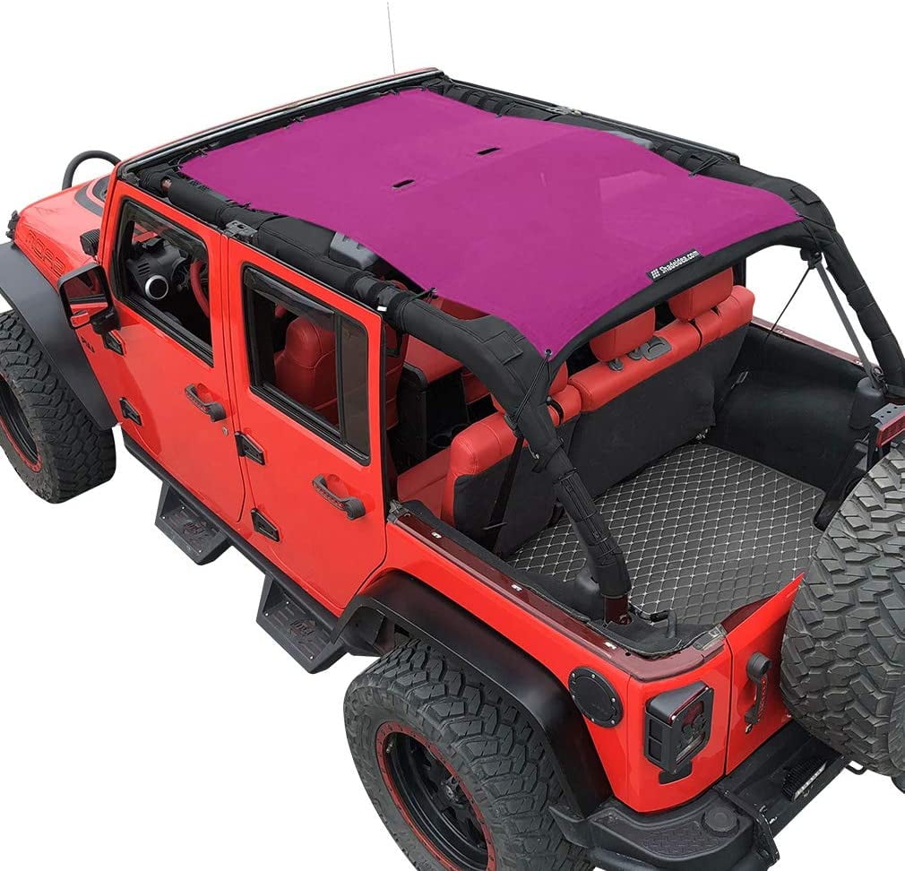Shadeidea Jeep Wrangler Top Sunshade JK Unlimited Sun Shade 4 Door Front  and Rear-Pink Mesh Screen JKU (2007-2018) Cover UV Blocker with Grab Bag -  10 Years Warranty 