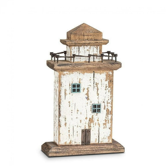Set of 2 Rustic White Lighthouse Figurine