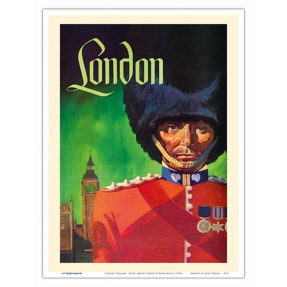 London England - The Royal Queen's Guard - Vintage Travel Poster by David Klein c.1950s - Master Art Print (Unframed) 9in x 12in