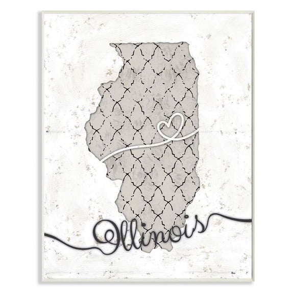 Stupell Industries Illinois Patterned Grey US State Design Wall Plaque by Ziwei Li