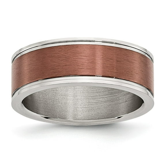 Stainless Steel 8mm Brown-plated Brushed and Polished Band Ring - Size 12