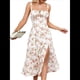 thumbnail image 1 of Vestido Midi con Corsé, Aberturas Fluidas y Cordones para Mujer, Vestido Informal de Verano de Corte A para Fiesta de Té. Flores Rosas XL, 1 of 6