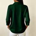 thumbnail image 4 of Polo Shirts for Women 3/4 Sleeve Vintage Button Collar Dressy Fall Office Basic Tops Dark Green 3XL, 4 of 9