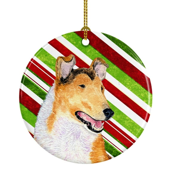 Carolines Treasures SS4539-CO1 Collie Smooth Candy Cane Holiday Christmas Ceramic Ornament 3 in multicolor