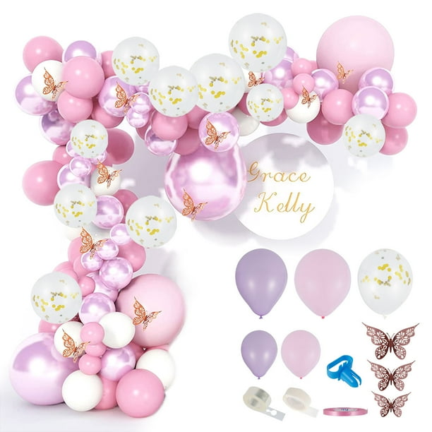 Muyoka 115 piezas rosa y púrpura globo guirnalda kit mariposa tema globo arco kit con 12 piezas mariposa confeti globo de látex para cumpleaños baby shower boda aniversario fiesta decoración Muyoka Hogar