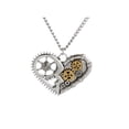 thumbnail image 1 of Collar de corazón Steampunk Zulema de engranajes plata oro, 1 of 5