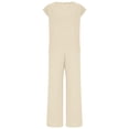 thumbnail image 3 of Womens 2 Piece Outfits Dressy Casual Cap Sleeve Keyhole-Back Crewneck Top and Wide Leg Long Pants Sets (L, Beige), 3 of 7