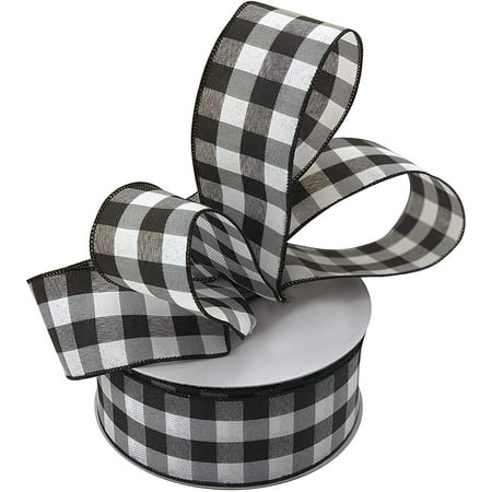 Black White Buffalo Plaid Ribbon 2 1 2 X 50 Yards Wired Edge