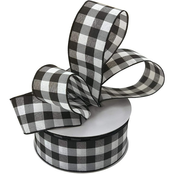 Black White Buffalo Plaid Ribbon - 2 1/2" x 50 Yards, Wired Edge, Christmas Ribbon, Wreath