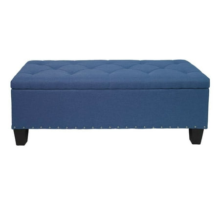 Magshion Rectangular Storage Ottoman Bench Tufted Footrest Lift Top Pouffe Ottoman Coffee Table Seat Foot Rest And More 42 Linen Navy Blue