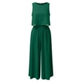 thumbnail image 4 of MSJUHEG Women'S Pants Pants For Women Women Sleeveless Tank O Neck Top Short Button Top Wide Leg Pants Pocket Two Piece Suit Fall Dresses Green S, 4 of 4