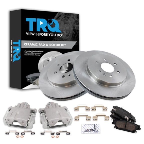 TRQ Rear Brake Calipers Ceramic Pads & Rotors Fits 2004-2009 Cadillac SRX