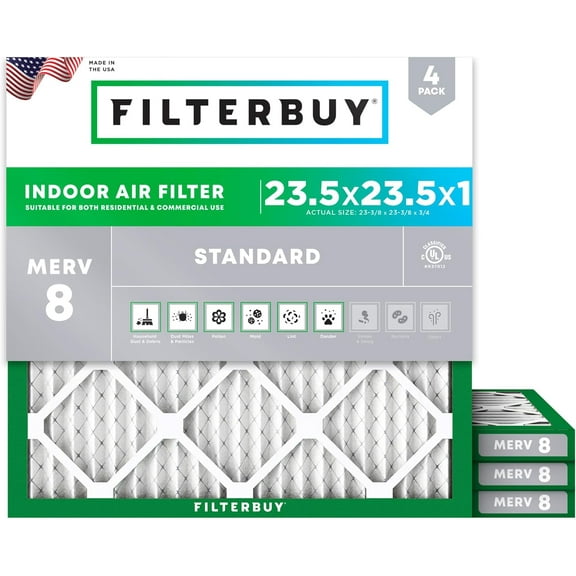 Filterbuy 23.5x23.5x1 MERV 8 Dust Defense, Pleated HVAC AC Furnace Air Filters (4-Pack)
