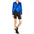 thumbnail image 3 of MODA NOVA Juniors Halloween Costume Casual Stand Collar Metallic Zip Crop Length Bomber Jacket Blue XS, 3 of 7