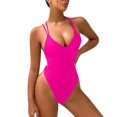 thumbnail image 3 of kpoplk One Piece Swimwear Women Halter Beach Wear Brazilian Swimsuit Black White Patchwork Push Up Bathing Suit Hot Pink,XL, 3 of 6