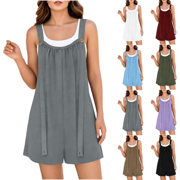 Miluxas Womens Summer Casual Romper Loose Adjustable Strap Shortalls Overalls Jumpsuit Beach Vacation Jumper with Pocket One Piece Jumpsuits White