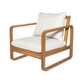 thumbnail image 3 of Christopher Knight Home Outdoor Wooden Lounge Chair, Curved Patio Armchair with Beige Cushions, Teak Finish, 3 of 11