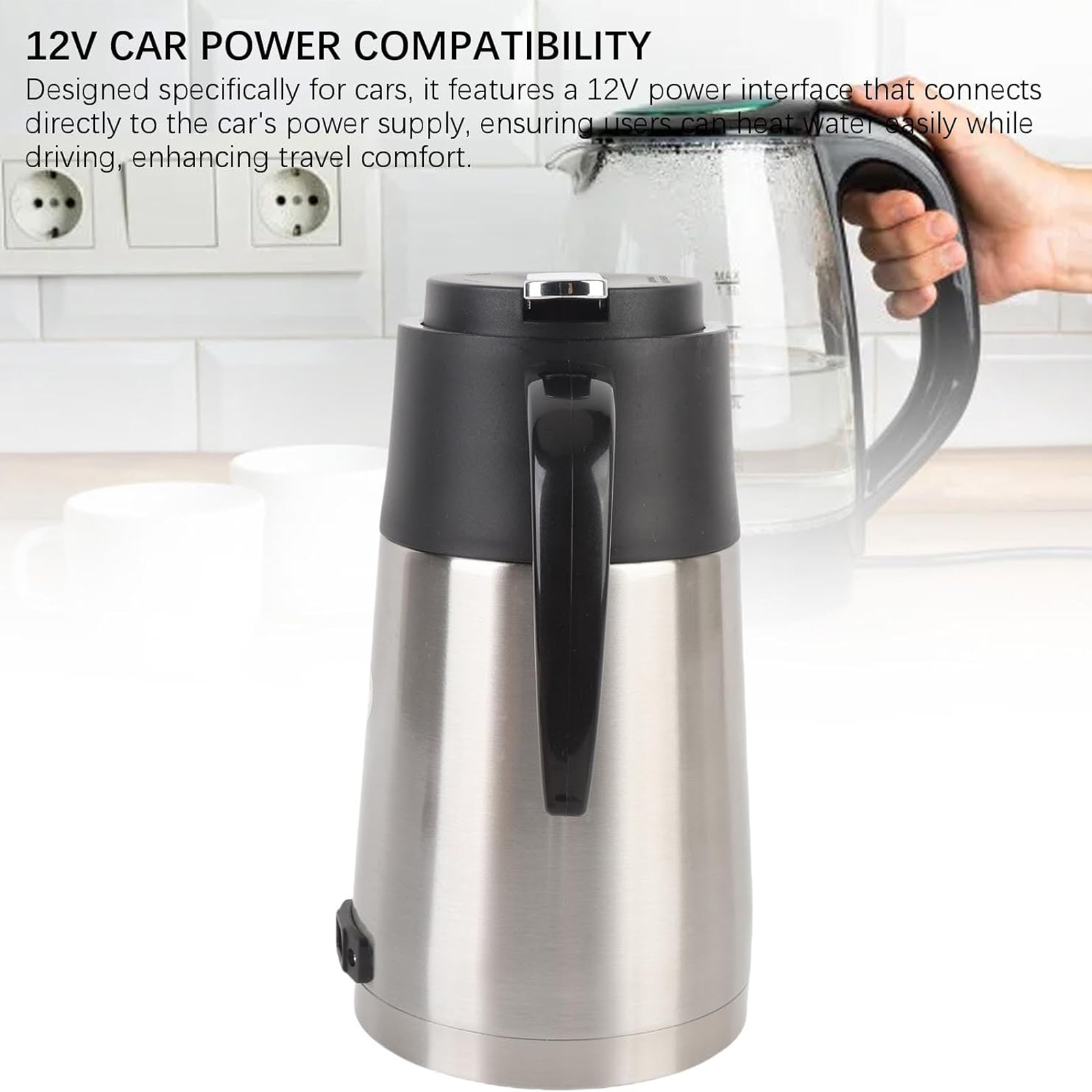 Travel Electric Kettle, 1300ML Small Portable Kettle, Stainless Steel Kettle Water Boiler with Sealed Cover