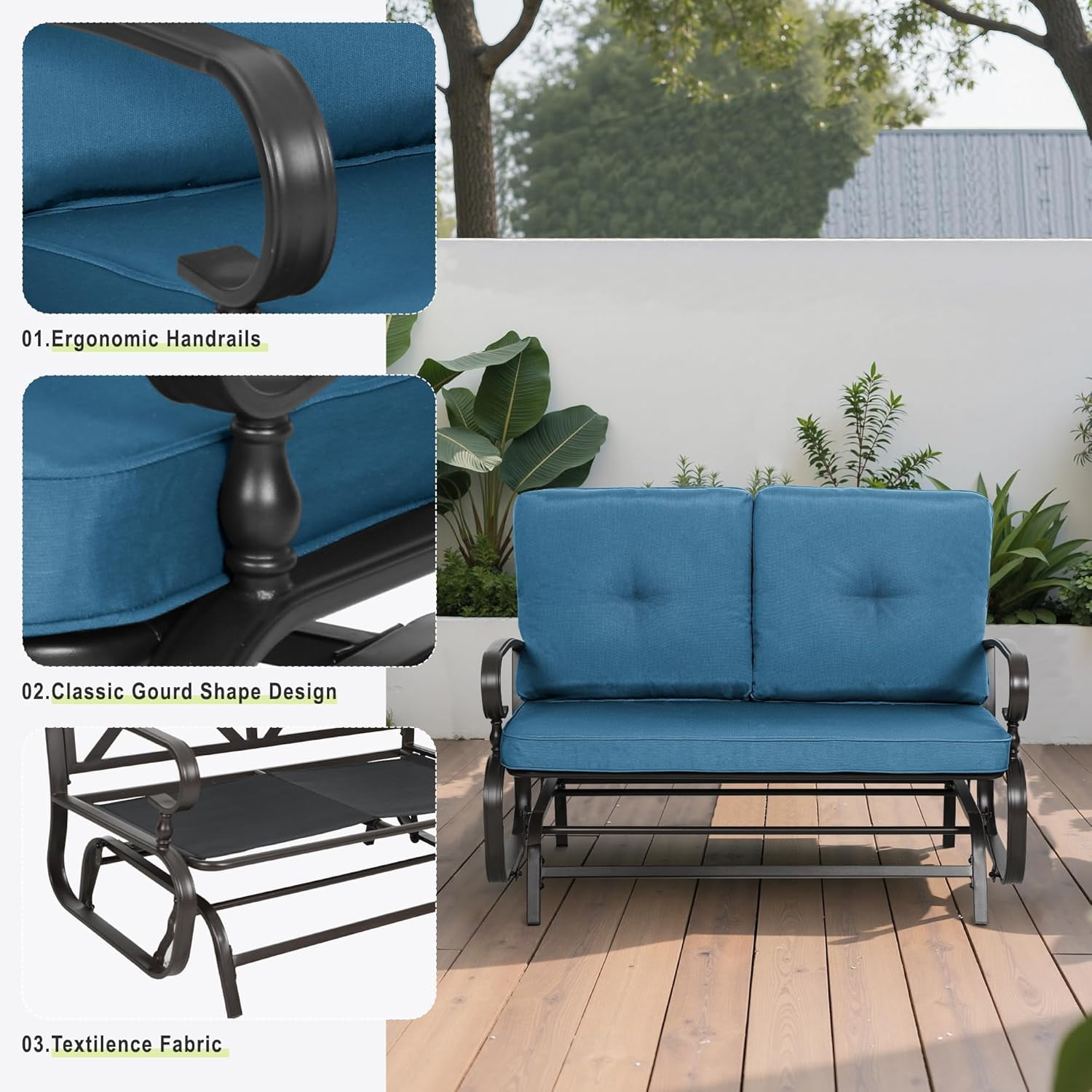 SUNCROWN 4-Piece Outdoor Patio Furniture Set Wrought Iron Conversation Sets, Peacock Blue