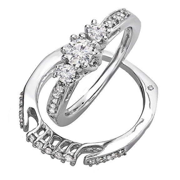 Dazzlingrock Collection 0.75 Carat (ctw) 14k 3 Stone Round Diamond Ladies Bridal Ring Set Matching Band 3/4 CT, White Gold, Size 8