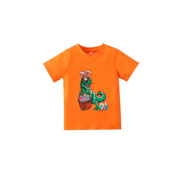 Toddler Infant Kids Easter Casual T-shirt Short Sleeve Round Neck Cartoon Dinosaur Print Cotton Tops