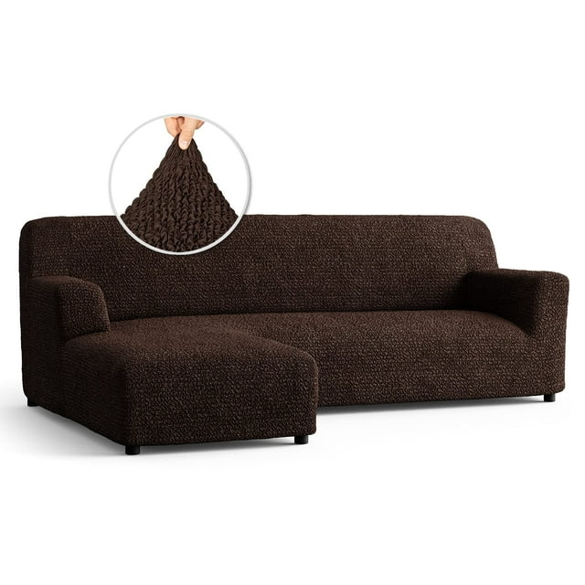 PAULATO BY GA.I.CO. Housse de Canapé Sectionnel - Housse de Canapé en Forme de L - Housses de Canapé d'Angle Lavables - Housse Extensible 1 Pce - Collection Microfibre - Brun Foncé (Fauteuil à Gauche)