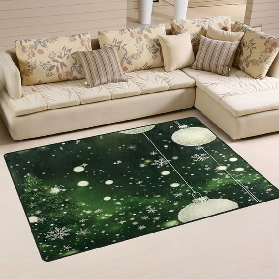 Non-Slip Area Rug 31"x20" Indoor Washable Floor Mats Carpet Printed for Living Room, Bedroom, Home Decor Christmas Elements Green Background