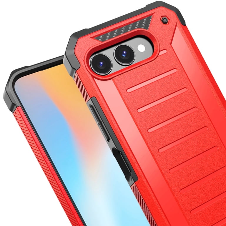Tjs Phone Case for T-Mobile Revvl 8, with Tempered Glass Screen Protector, Tough Lined Design Hybrid Shockproof Protection Cover (Red)