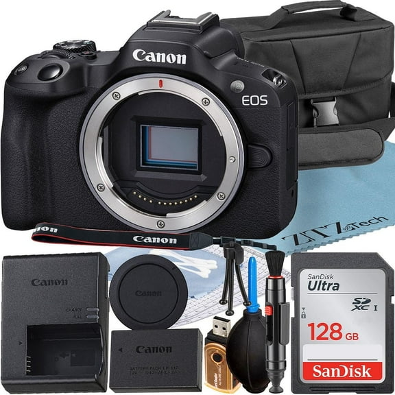Canon EOS R50 Mirrorless Camera (Body) with 4K Video   128GB Memory Card   Case   ZeeTech Accessory Bundle (International Version)